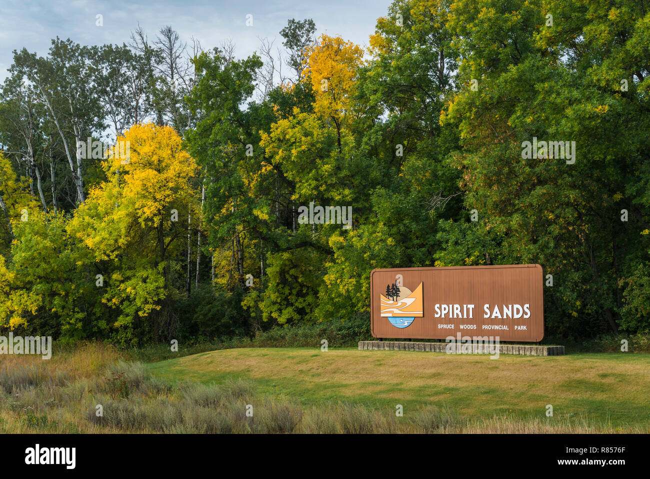 The Spirit Sands sign at Spruce Woods Provincial Park near Carberry, Manitoba, Canada. Stock Photo