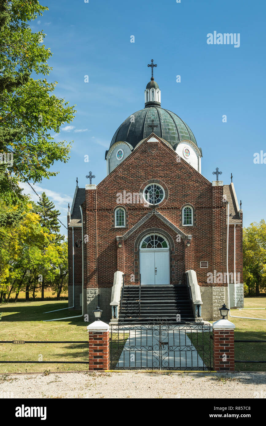 The exterior of the Holy Eucharist Ukrainian Catholic Church, in Oakburn, Manitoba. Stock Photo