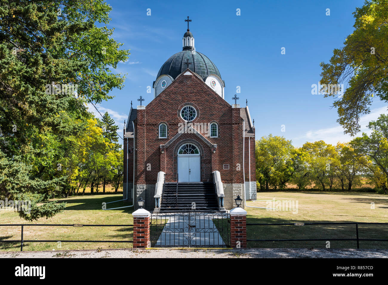 The exterior of the Holy Eucharist Ukrainian Catholic Church, in Oakburn, Manitoba. Stock Photo