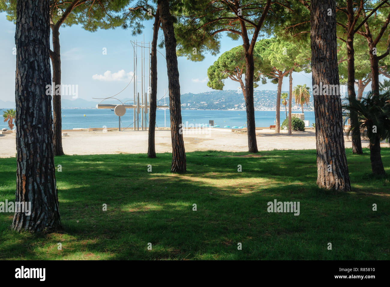 View of the Golfe Juan from the park in the resort of Juan-les-Pins in France Stock Photo