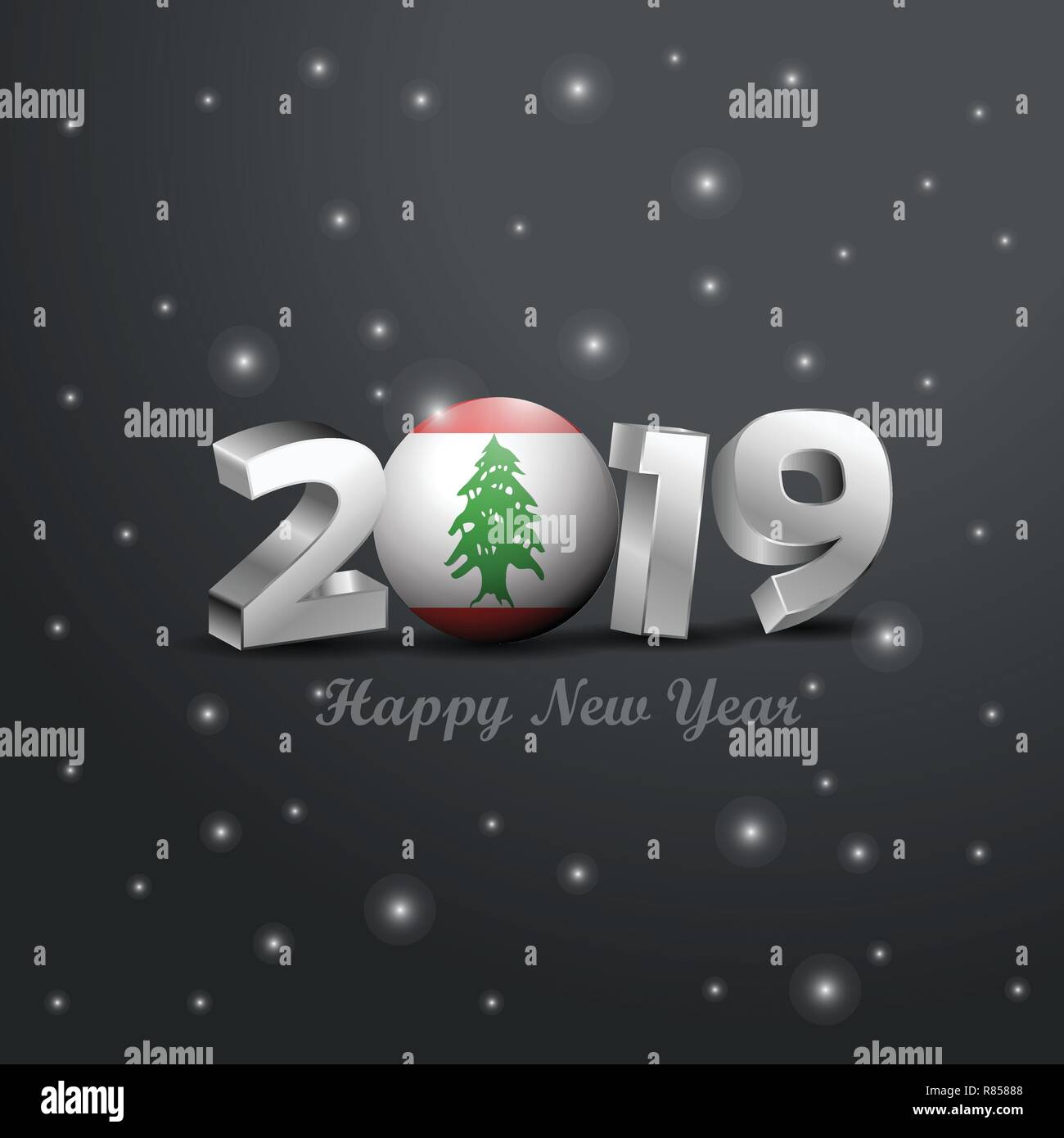 2019 Happy New Year Lebanon Flag Typography. Abstract Celebration background Stock Vector