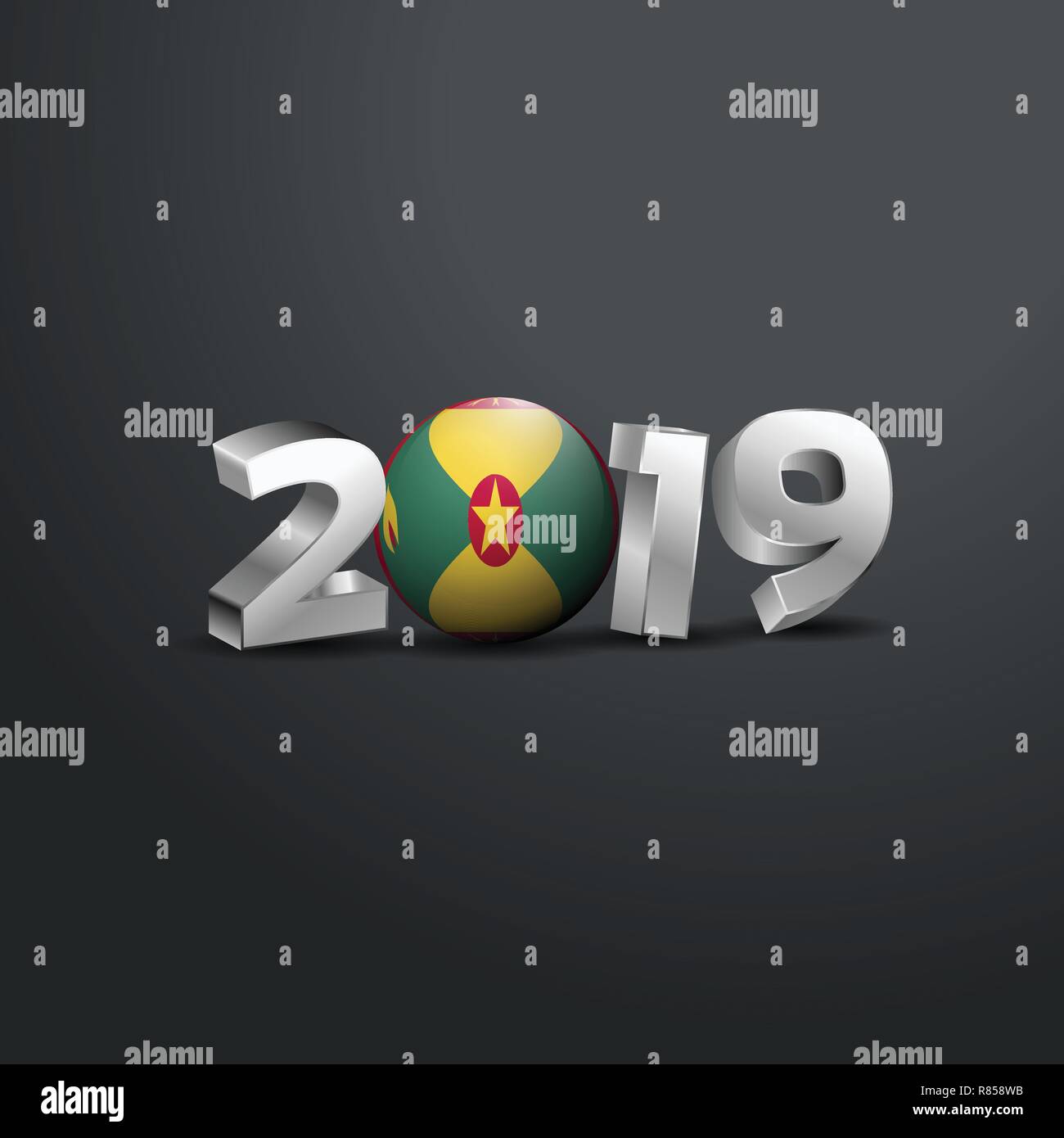 2019 Grey Typography with Grenada Flag. Happy New Year Lettering Stock Vector