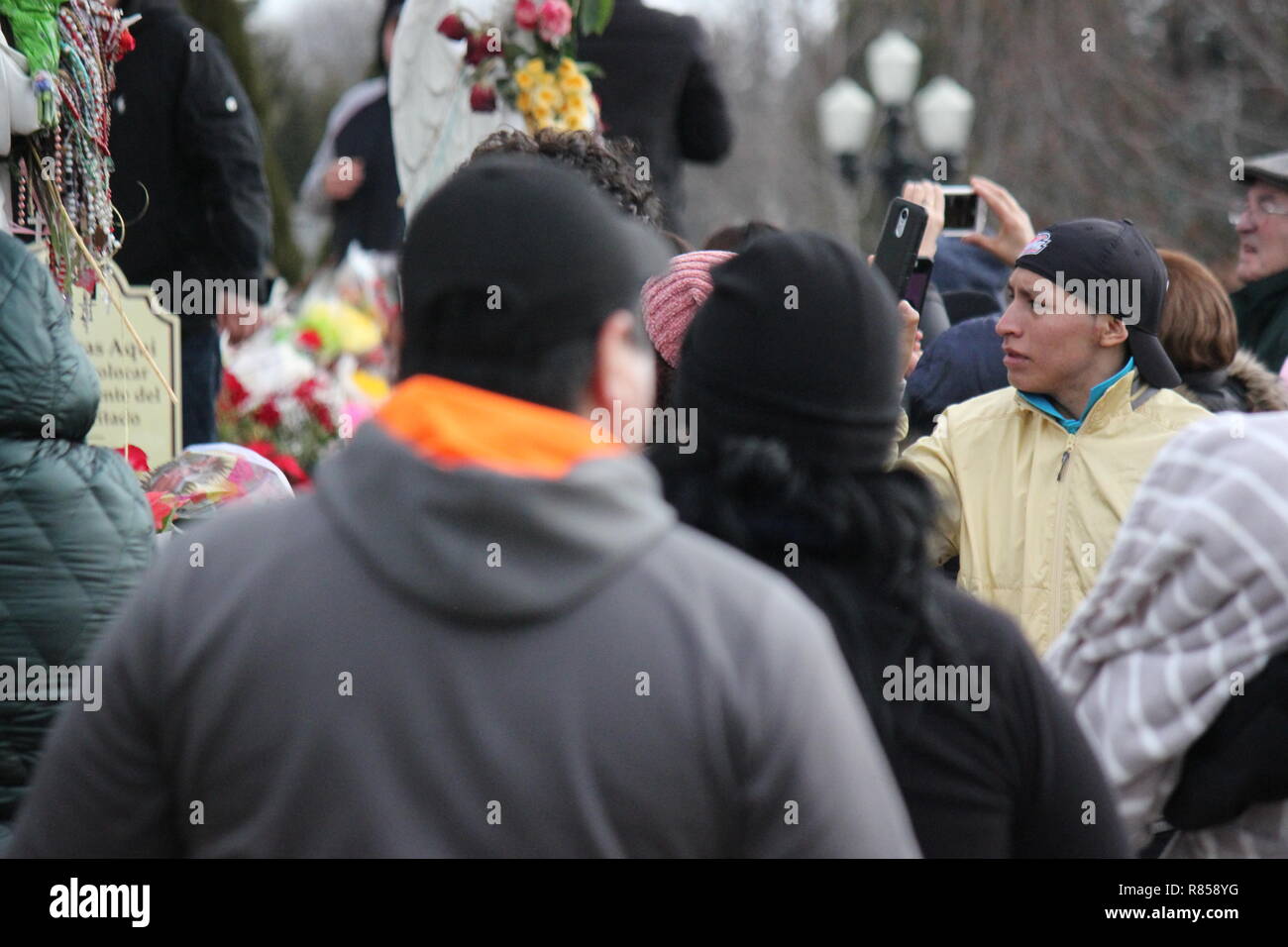 Crowd of worshippers at Our Lady of Guadalupe Shrine in Des Plaines ...