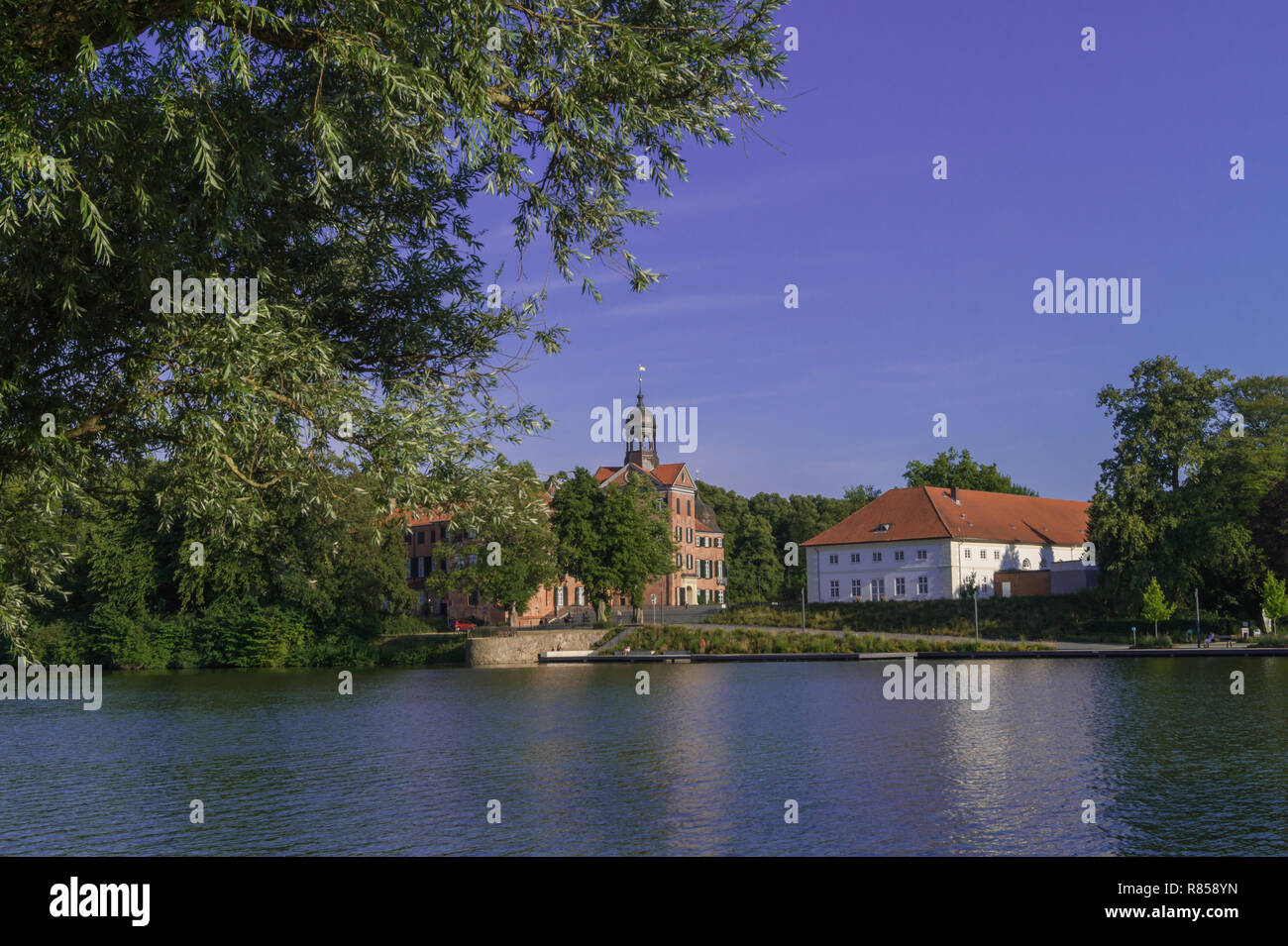 Eutin, Germany - July 17, 2018: Beautiful view over the lake on the castle of eutin. Stock Photo