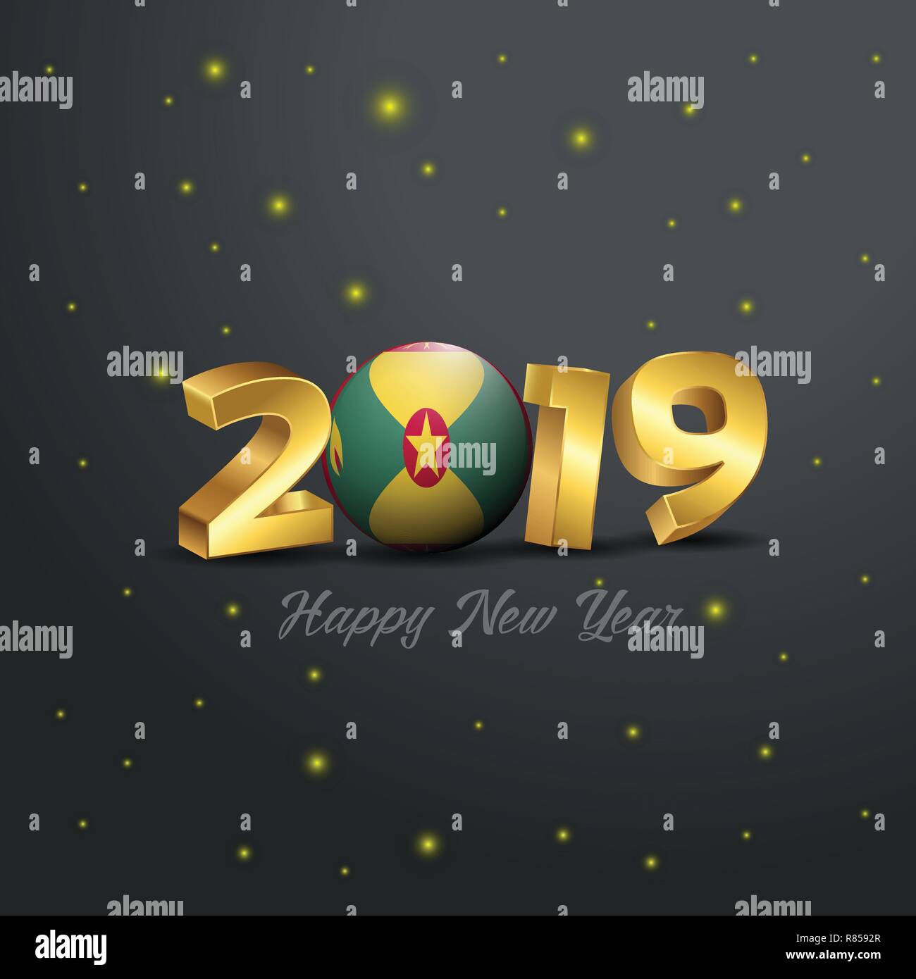 2019 Happy New Year Grenada Flag Typography. Abstract Celebration background Stock Vector