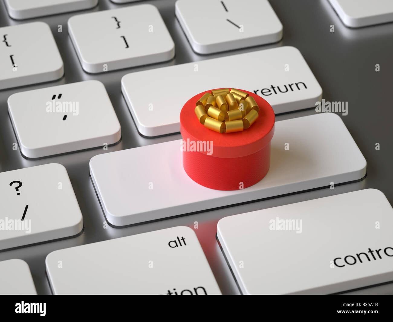 Gift box on the keyboard, 3d rendering,conceptual image Stock Photo - Alamy