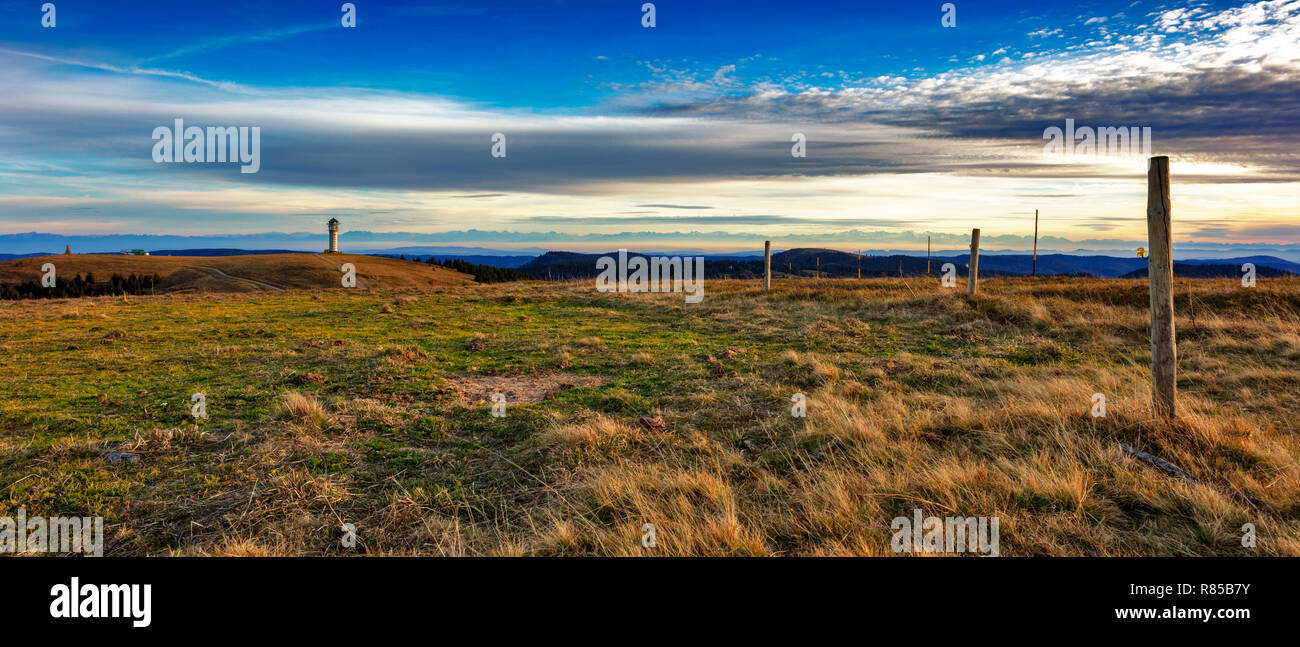 View to Feldberg in the Black Forest up to the Swiss Alps Stock Photo