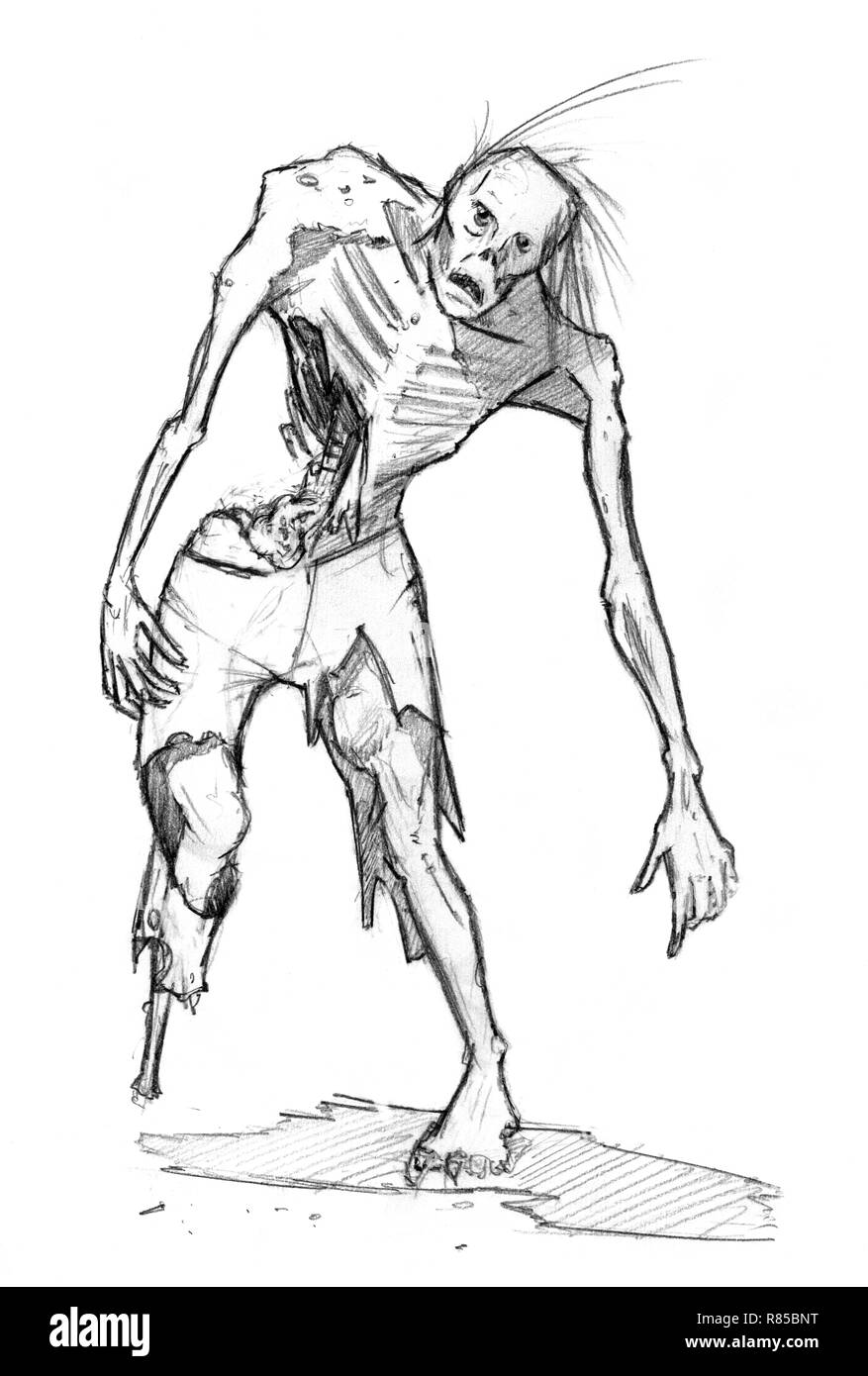 Dark fantasy character concept, zombie sketch ilustração do Stock