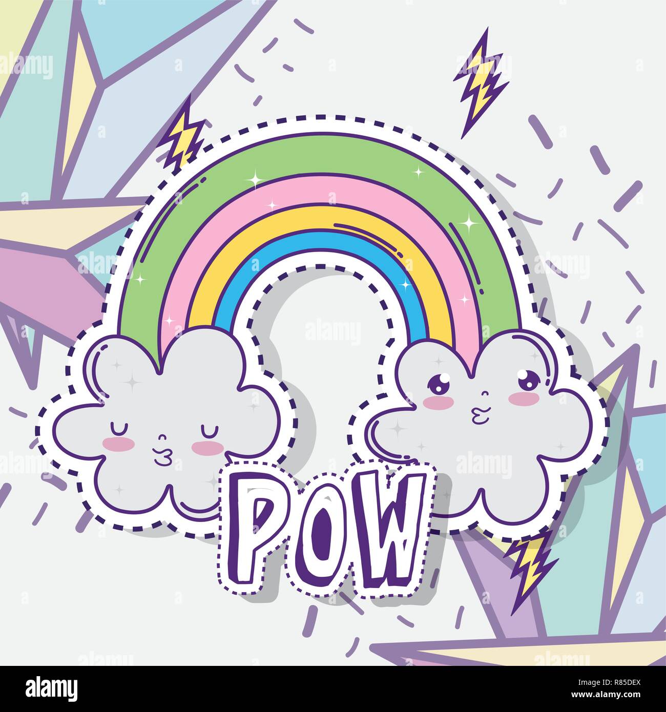 kawaii cute clouds with rainbow and geometric figures Stock Vector ...