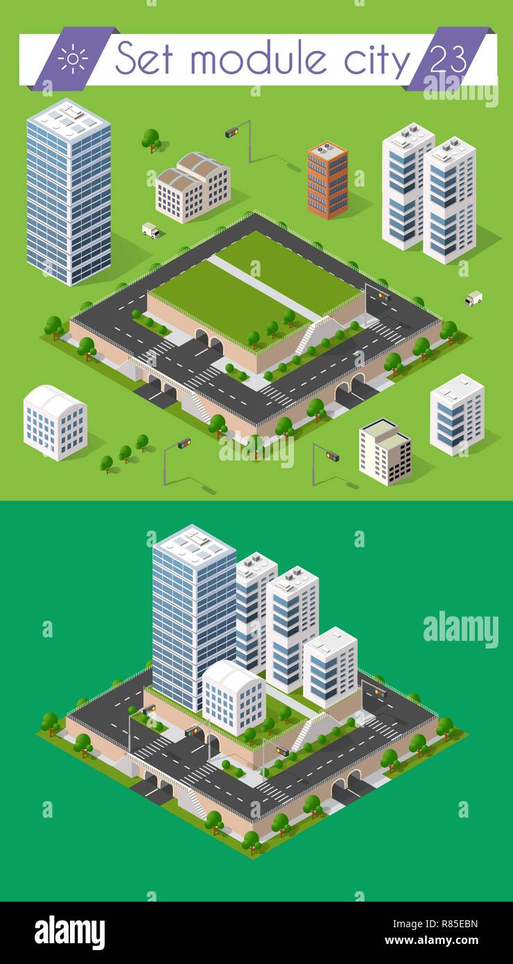 Cityscape design elements with isometric building city map generator ...