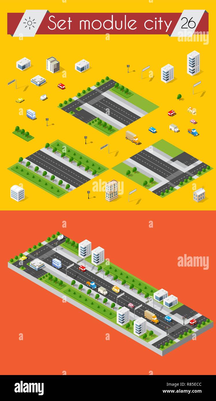 Cityscape design elements with isometric building city map generator ...