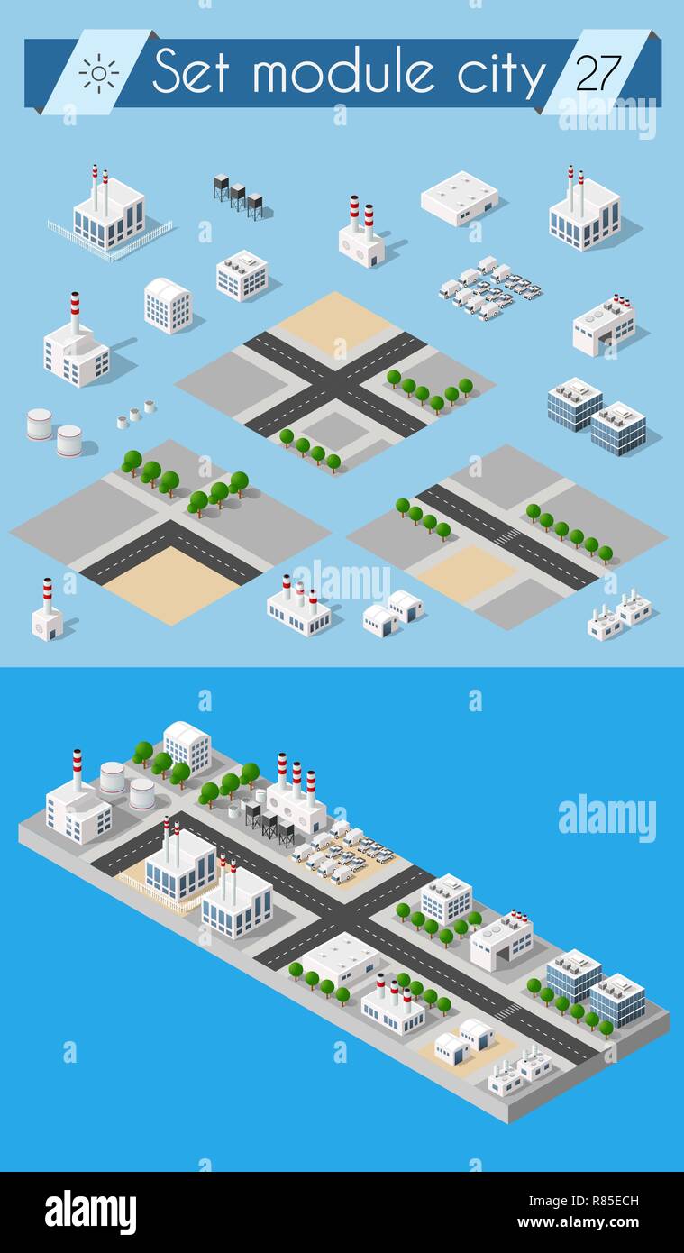 Cityscape design elements with isometric building city map generator ...