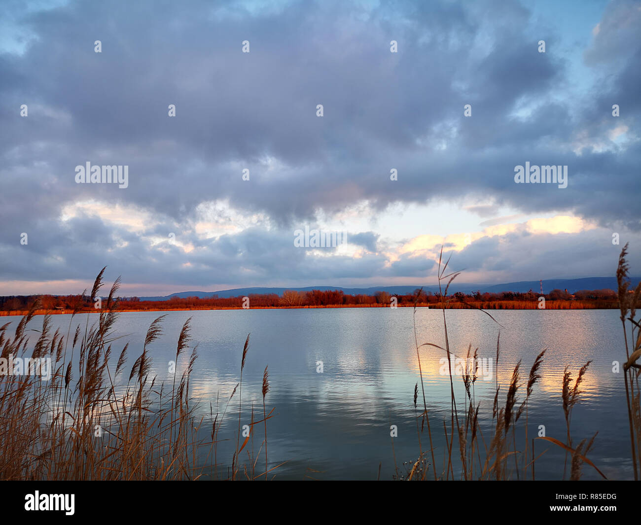 Colorful tranquil lake scene at Naszaly, Hungary, EU Stock Photo