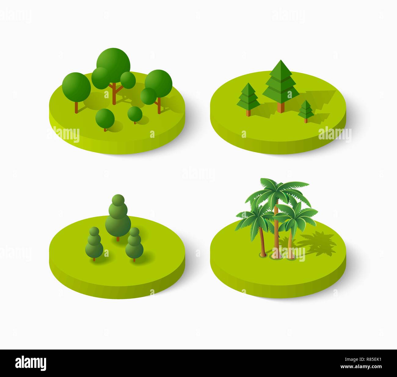 Isometric tree icon set, collection of dimensional wood nature objects ...