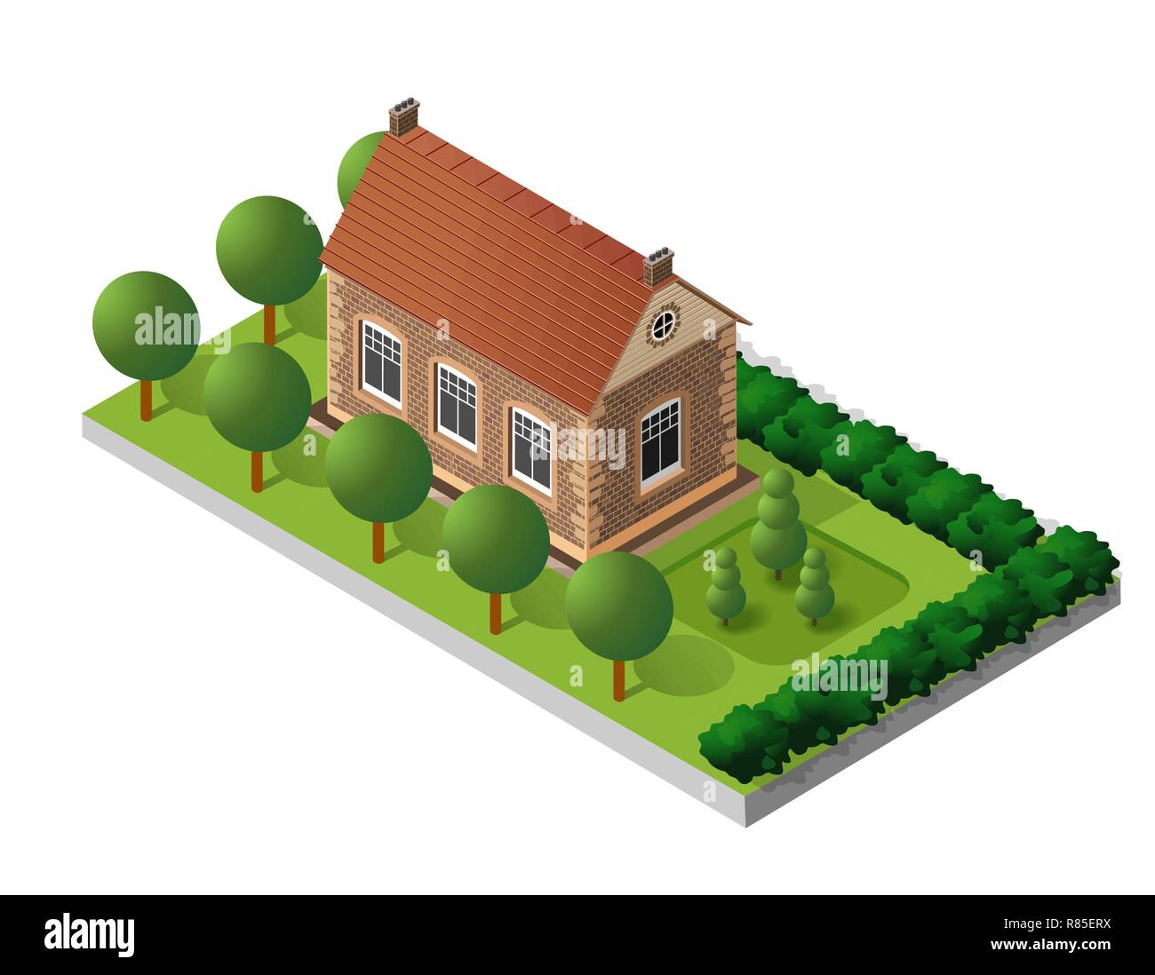 Retro isometric country college house municipal infrastructure and city ...