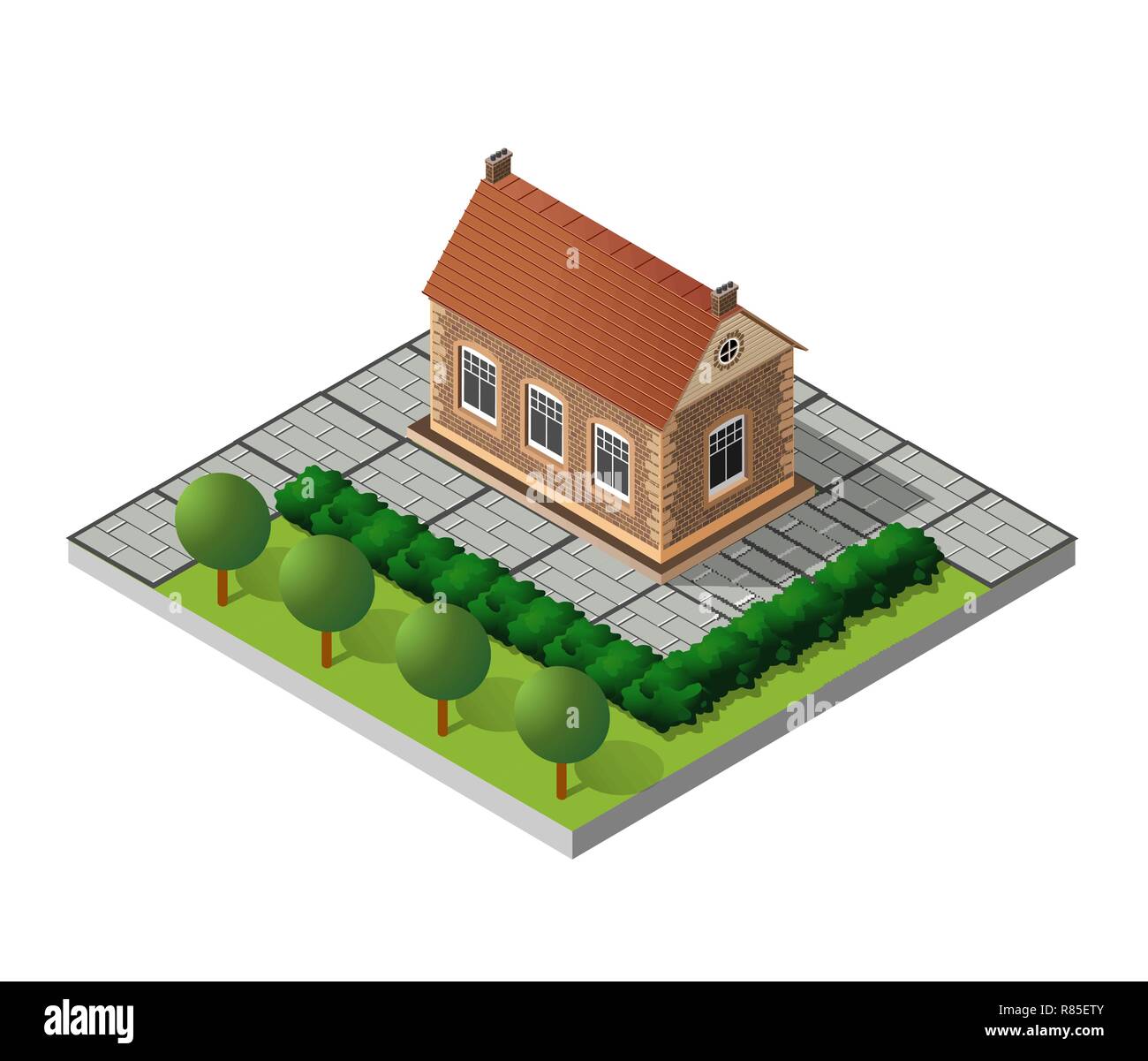 Retro isometric country college house municipal infrastructure and city ...