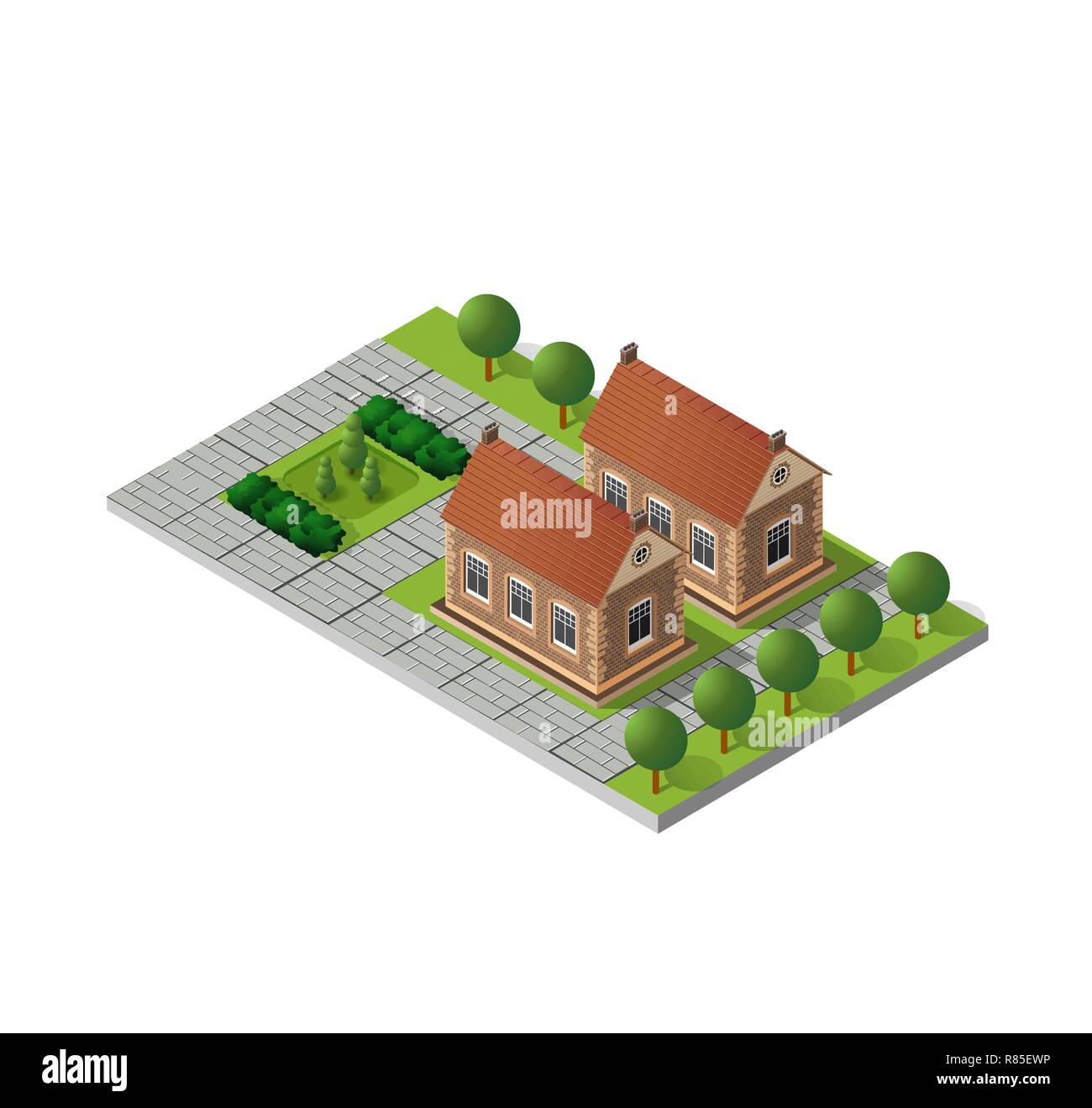 Retro isometric country college house municipal infrastructure and city ...