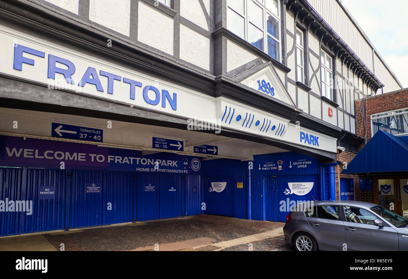Entrance to Fratton Park football ground in Frogmore Road, Portsmouth Stock Photo