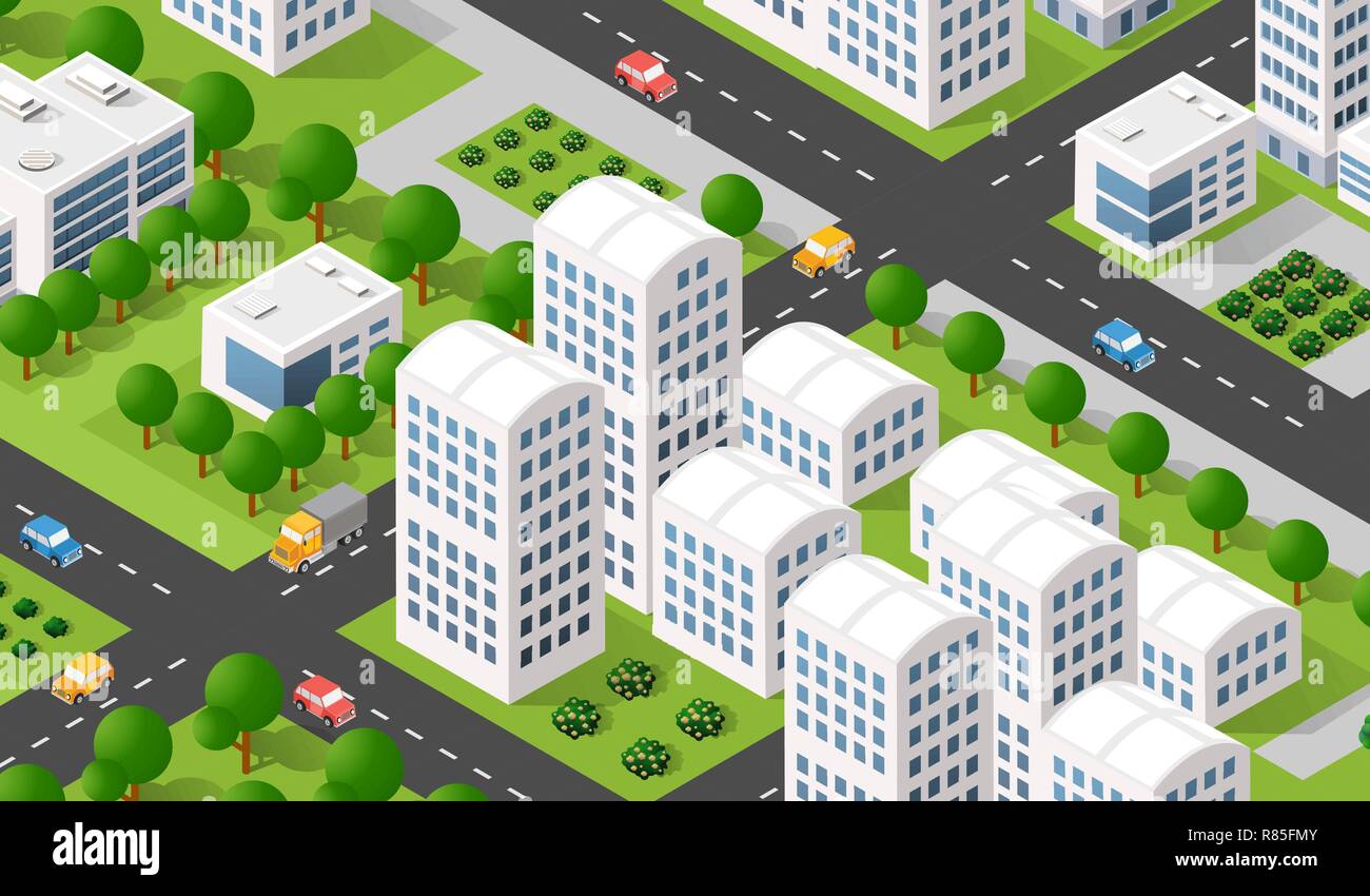 Isometric 3D illustration city urban area with a lot of houses and ...