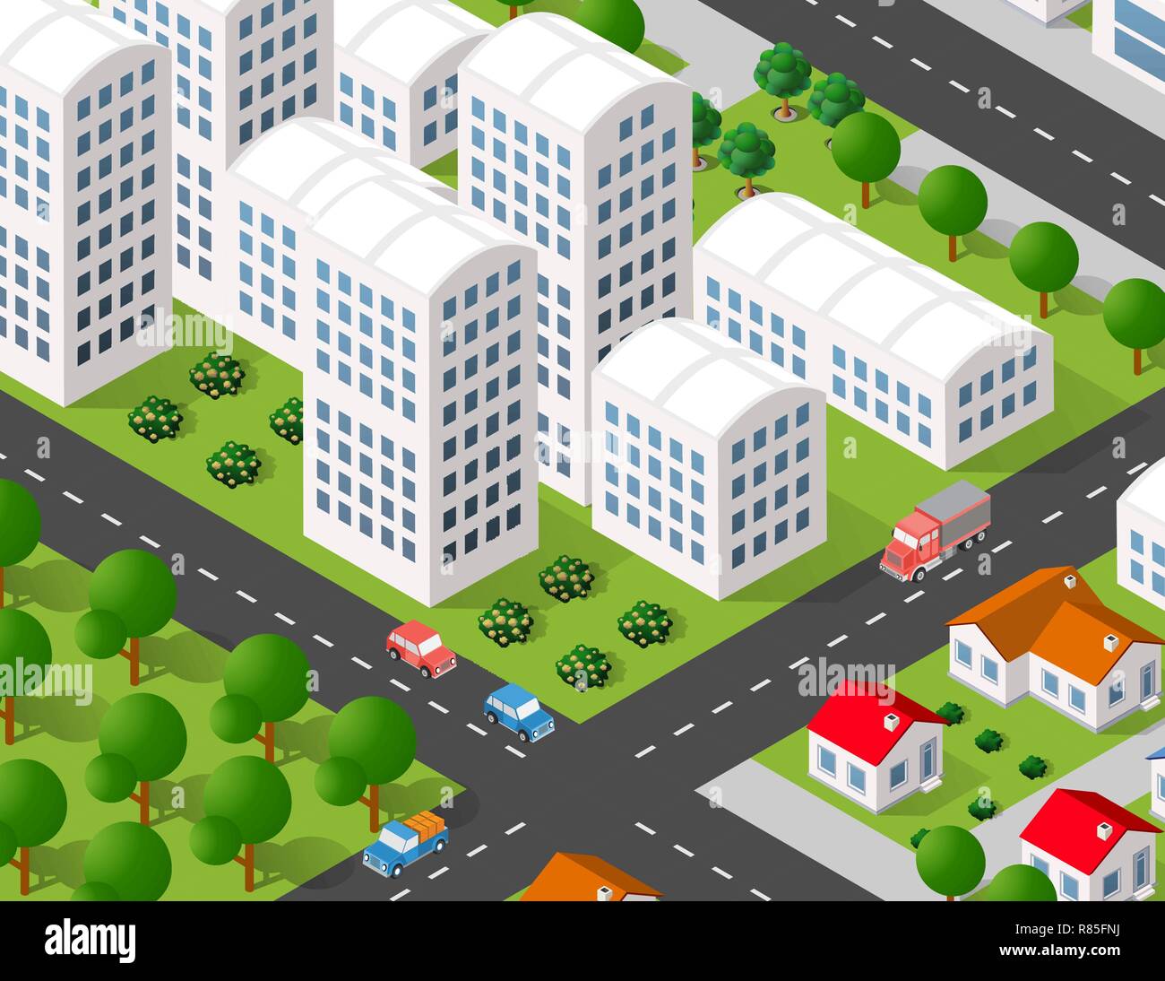 Isometric 3D illustration city urban area with a lot of houses and ...