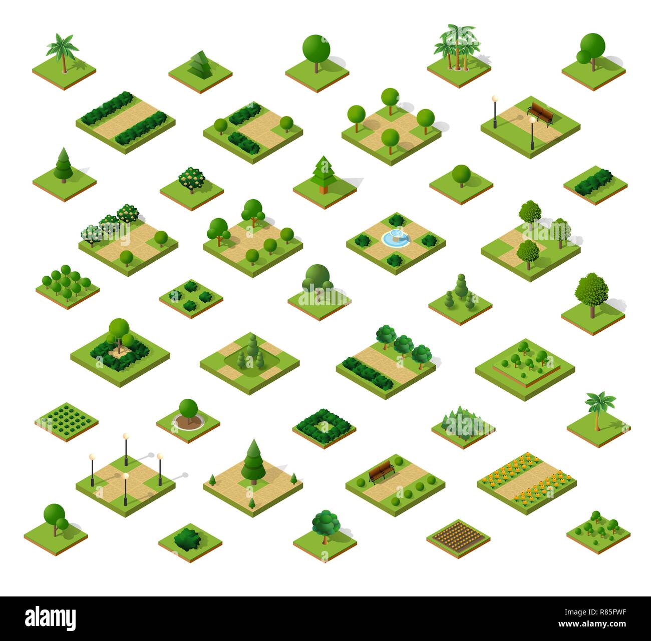 Set of 3D isometric urban parks. City natural ecological landscapes of ...