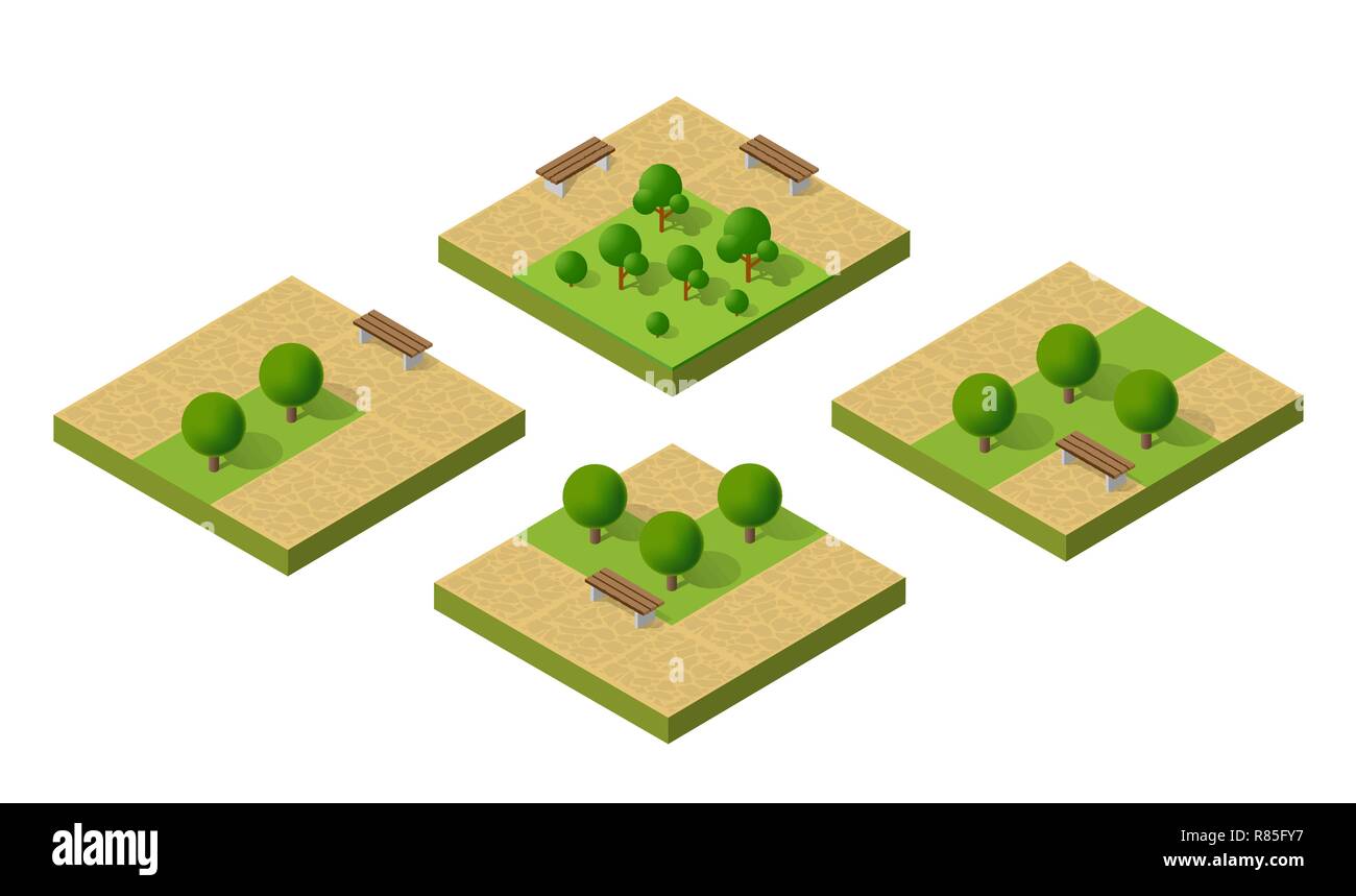 Natural ecological landscape isometric set icon. City natural ...