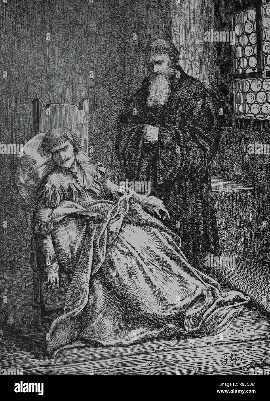 Ulrich von Hutten (1488-1523). German scholar, poet and critic of the Catholicism. Last moments. Engraving by Germania, 1882. Stock Photo