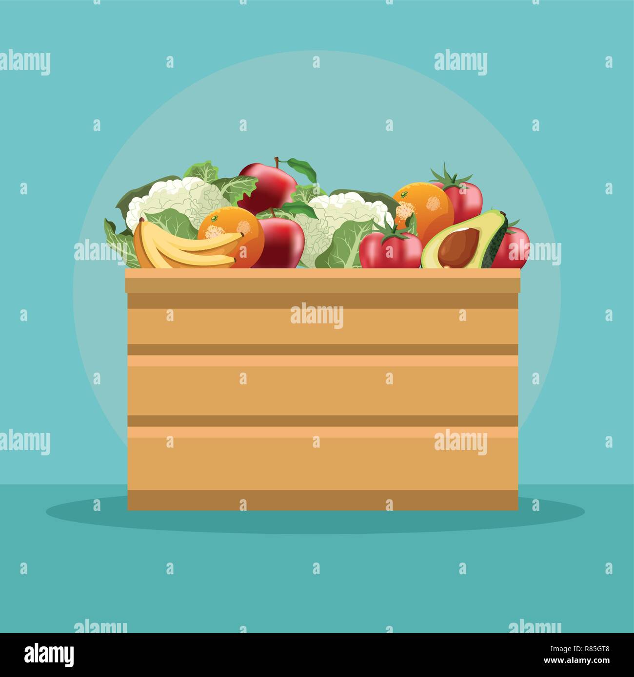 Fruits and vegetables in wooden box Stock Vector Image & Art - Alamy