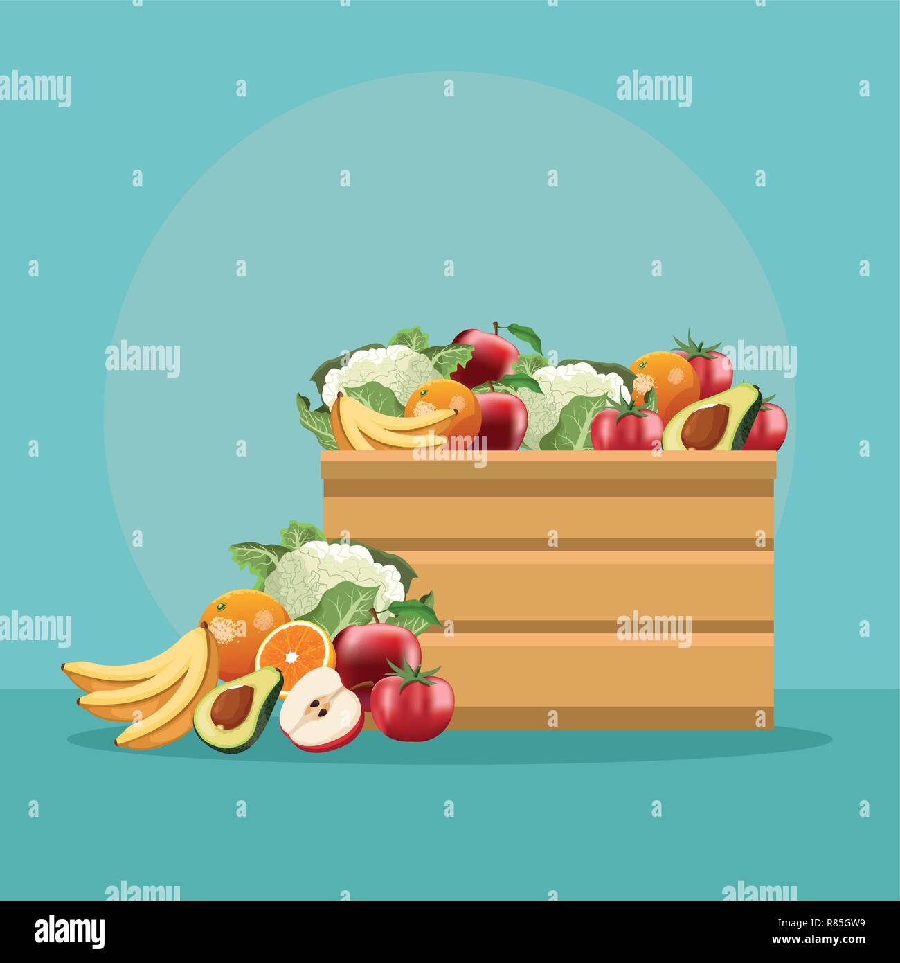 Fruits and vegetables in wooden box Stock Vector Image & Art - Alamy