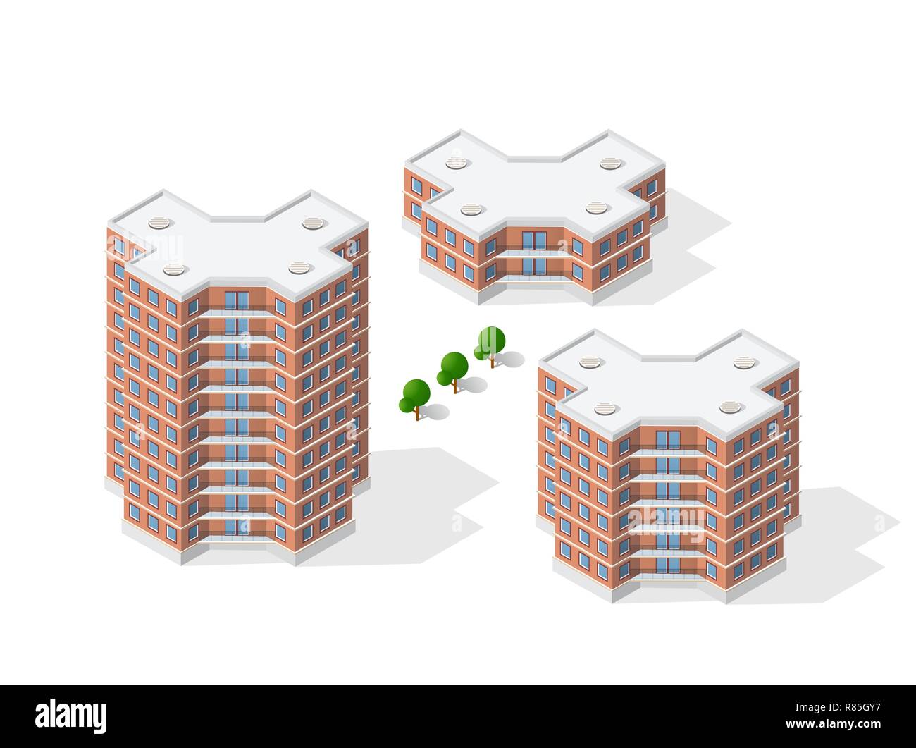 Isometric 3D dimensional building of modern architecture of urban ...