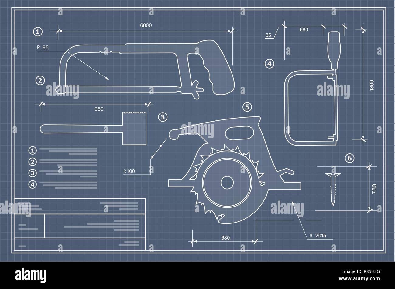 Blueprint building tool set. Drawing plan layout of industrial and home ...