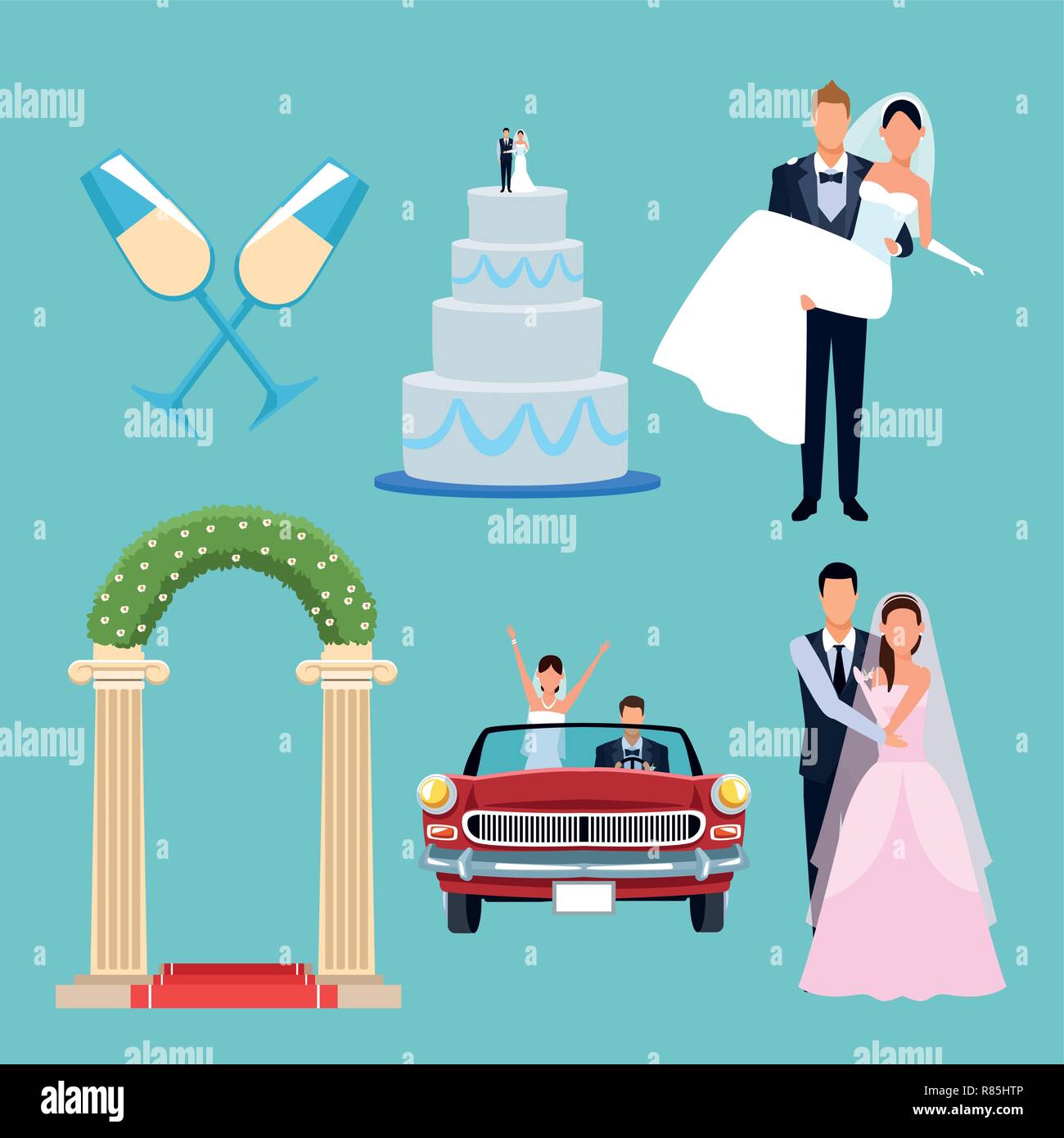 wedding cartoons set Stock Vector