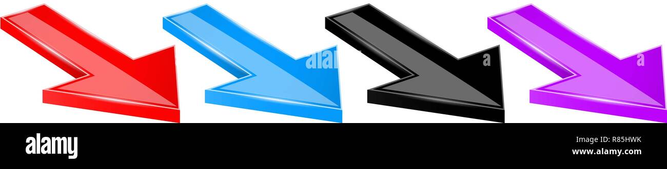 Arrows. Colored moving down 3d icons Stock Vector