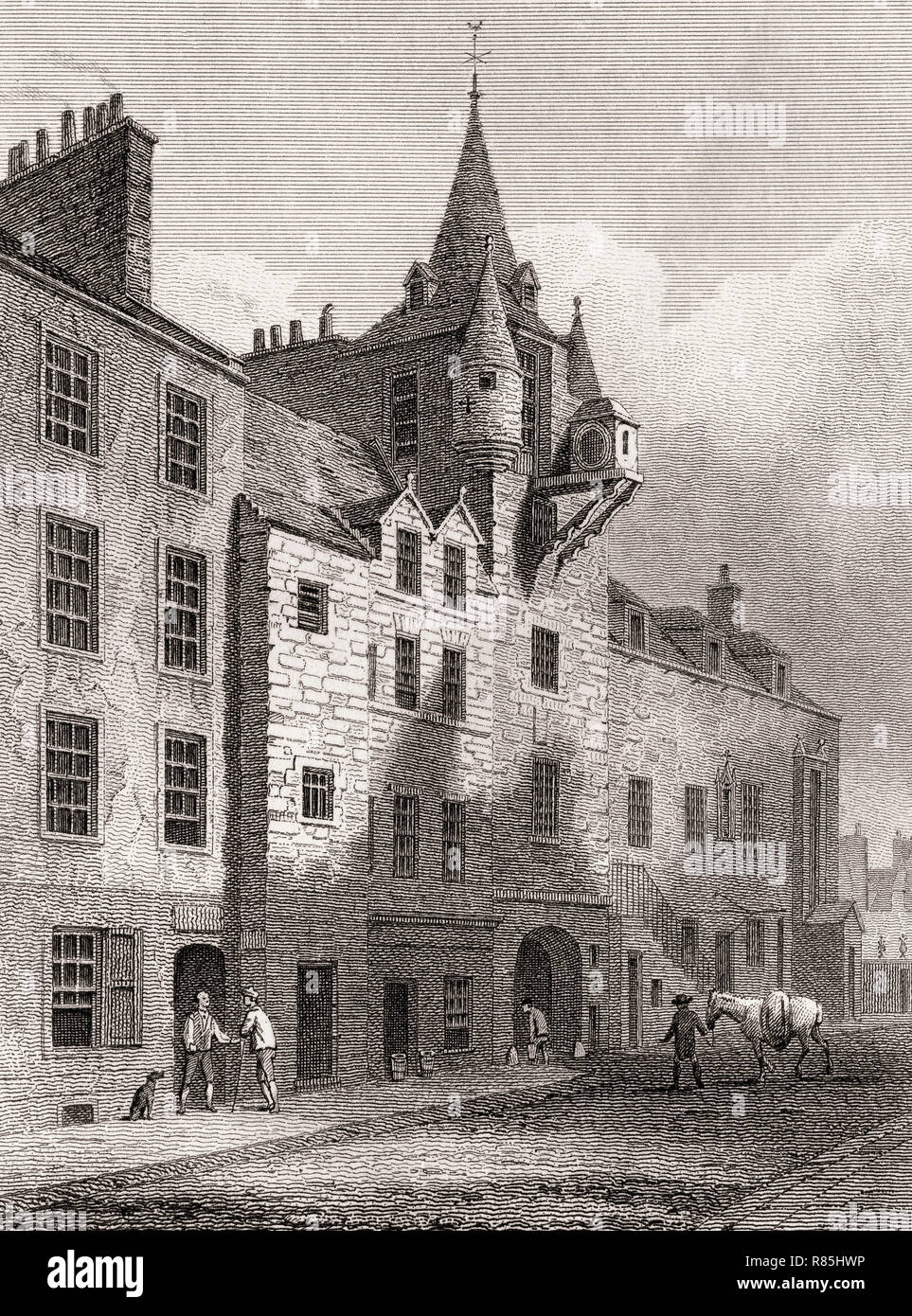 Canongate Tolbooth; Edinburgh, Scotland, 19th century, Views in Edinburgh by J. & H. S. Storer, 1820 Stock Photo