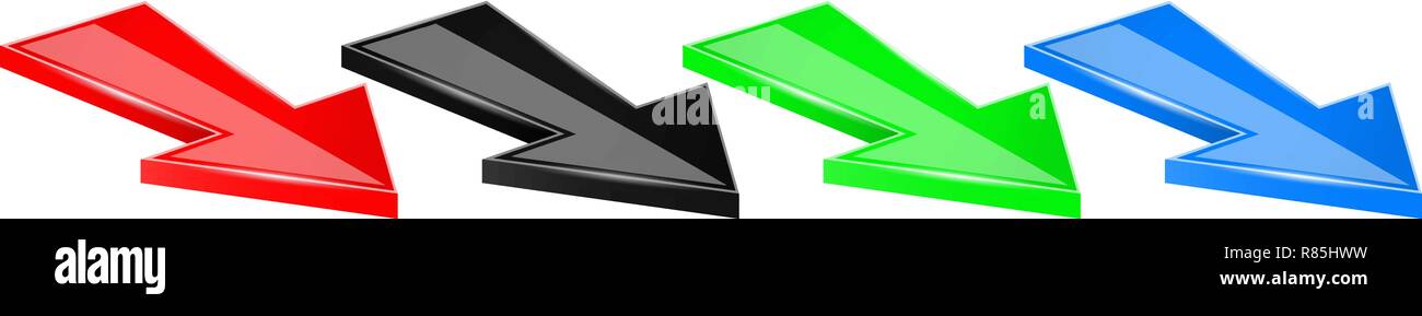 Arrows. Colored moving down 3d icons Stock Vector