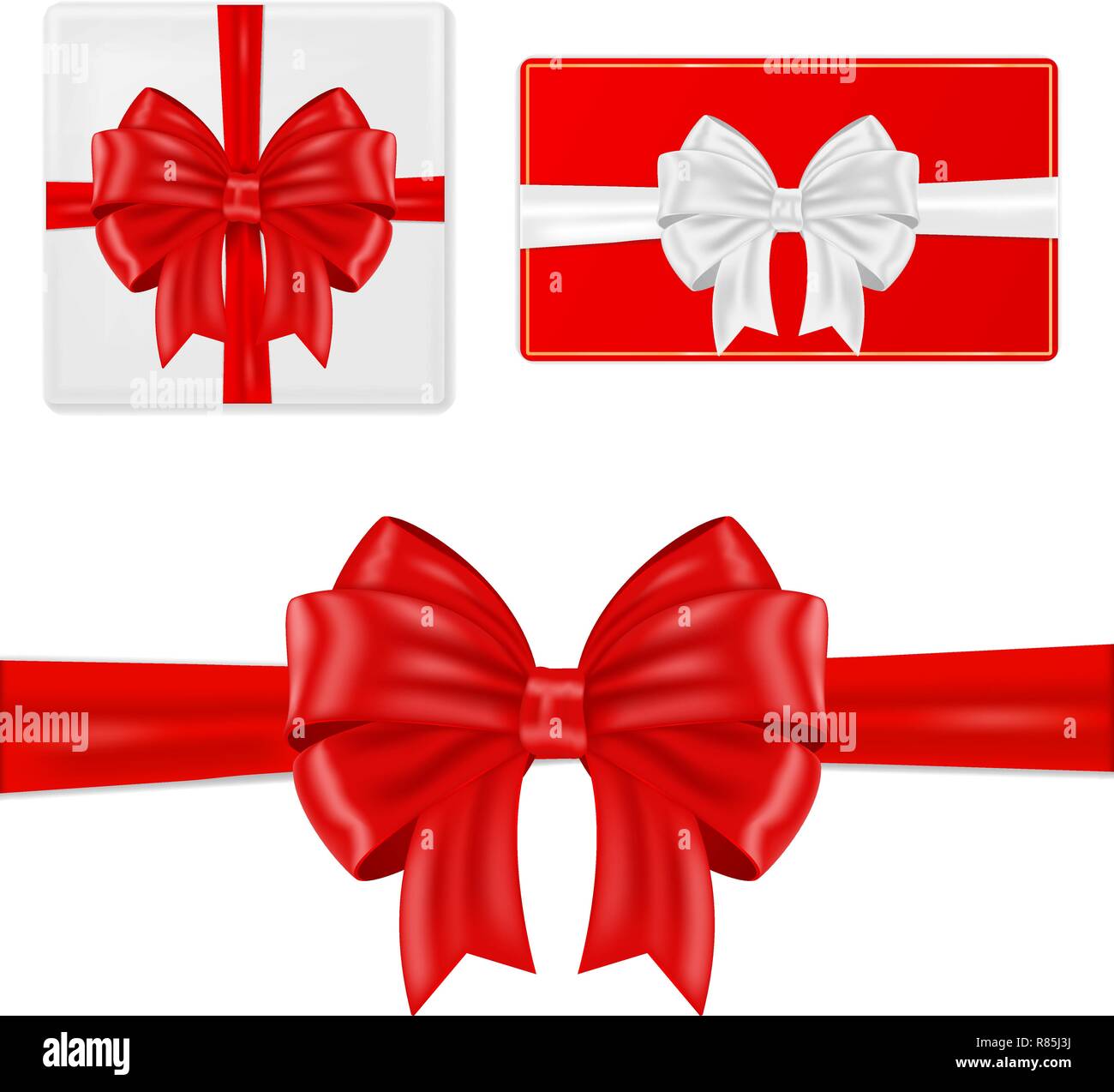 Red ribbon wrapping. With silk bow set Stock Vector Image & Art Alamy