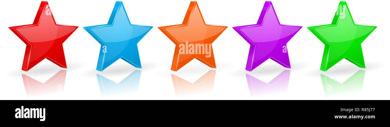 Stars. Set of colored star shaped icons with reflection Stock Vector