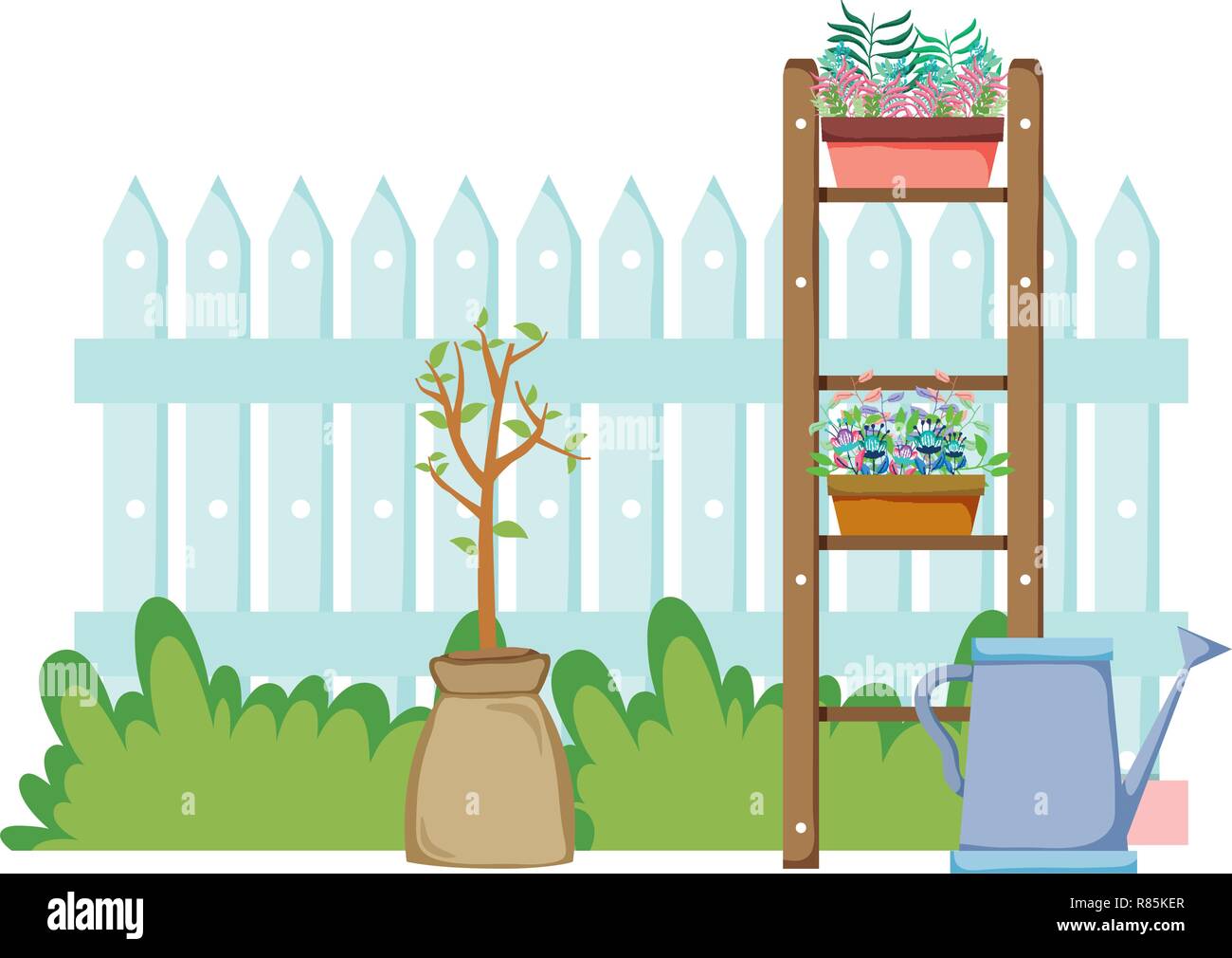 chelf garden and fence with houseplants Stock Vector Image & Art - Alamy