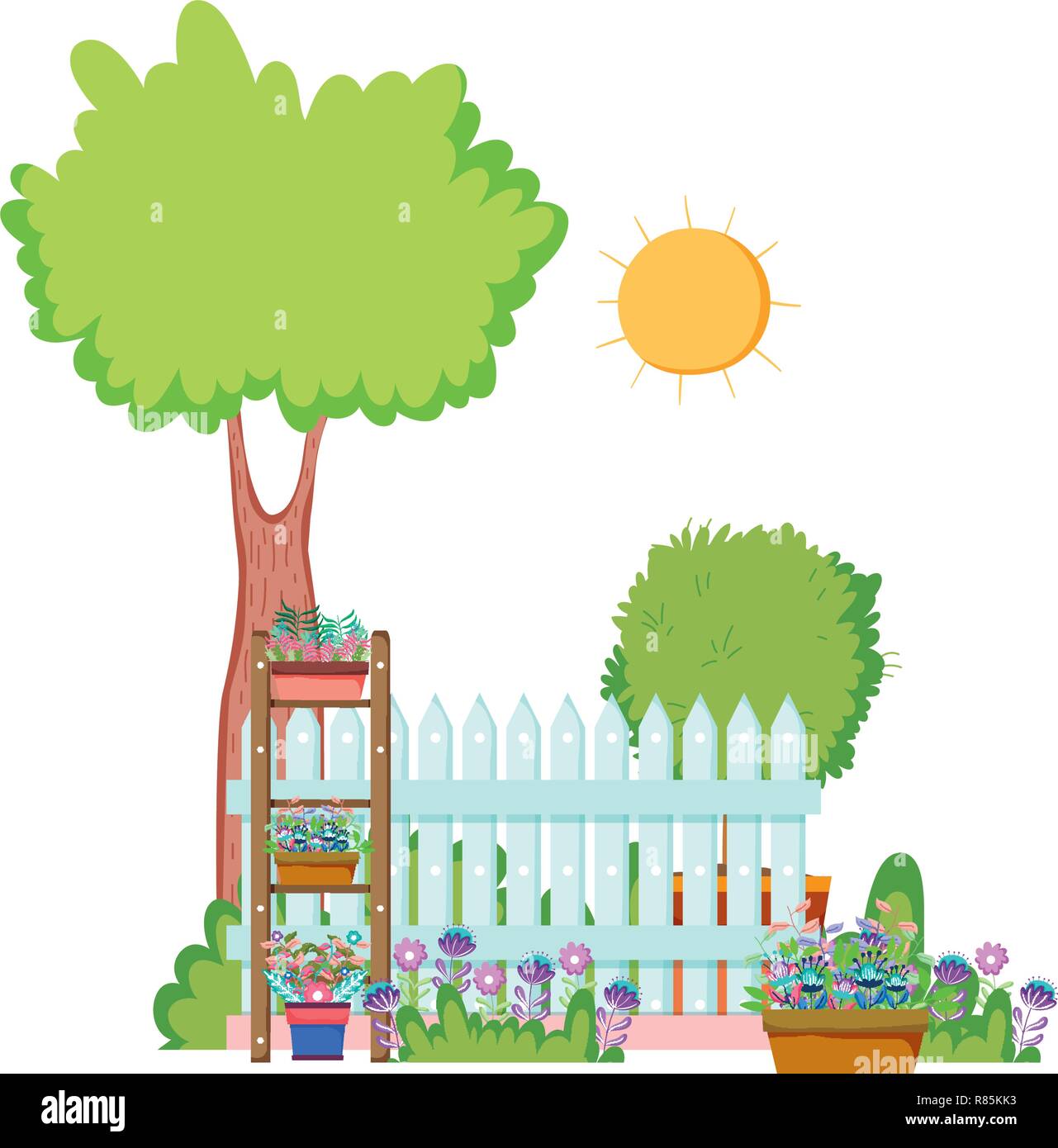 chelf garden and fence with houseplants Stock Vector Image & Art - Alamy