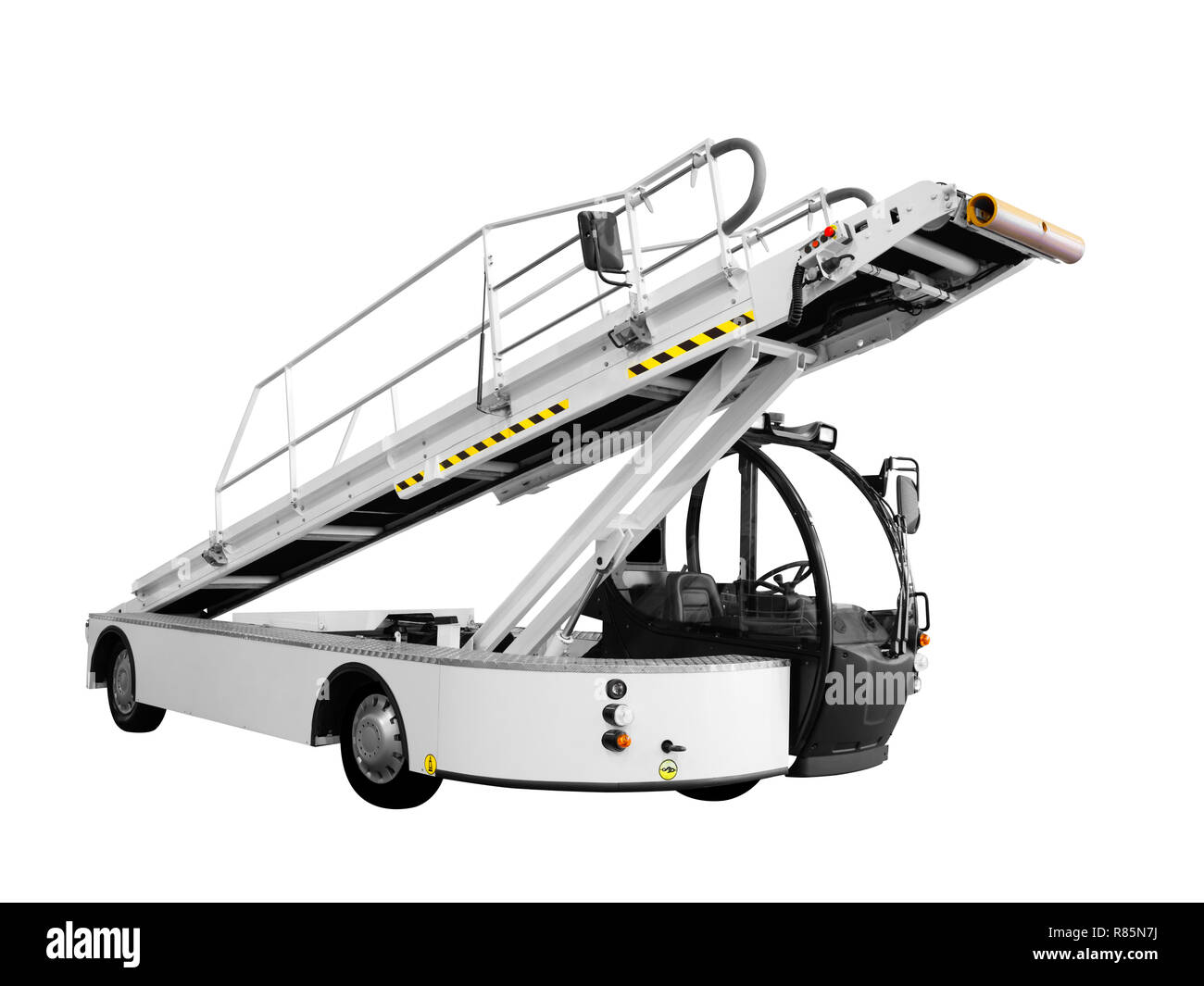 Modern Belt Loader Automobile Of Luggage Or Cargo In Airplane Or Ship Or In  Other Transport With A Lifting Ramp Stock Photo - Alamy