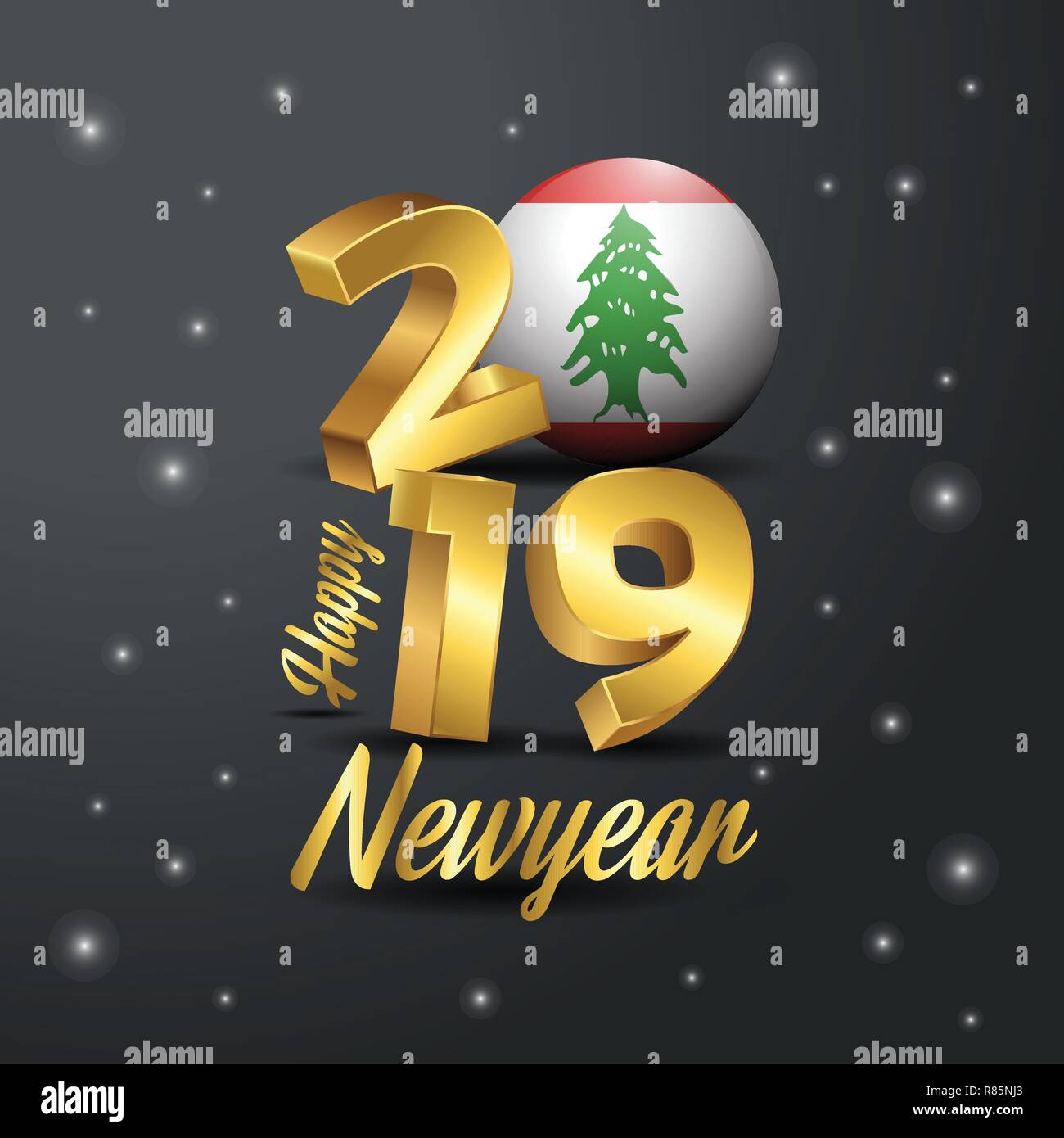 2019 Happy New Year Lebanon Flag Typography. Abstract Celebration background Stock Vector