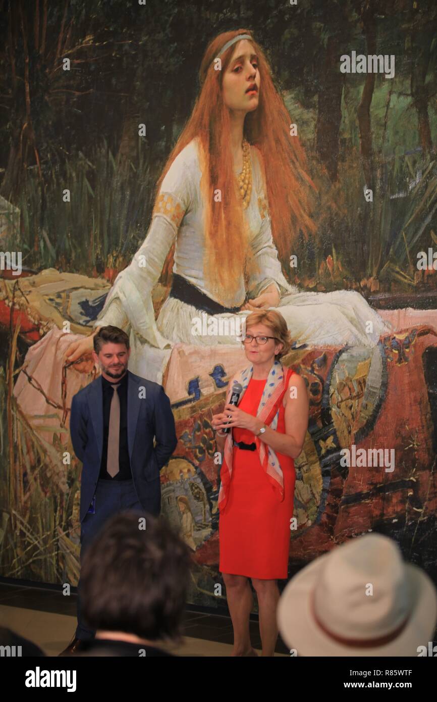 Canberra, Australia. 12th Dec, 2018. Nick Mitzevich (L), director of the National Gallery of Australia (NGA) and Judith Nesbitt, director of National and International Partnerships of Tate, meet the media at the NGA in Canberra, Australia, Dec. 12, 2018. For the first time paintings The Lady of Shalott and Ophelia left Britain for Australia, as an exhibition named 'Love and Desire: Pre-Raphaelite Masterpieces from the Tate', will open to the public in the NGA on Friday. Credit: Pan Xiangyue/Xinhua/Alamy Live News Stock Photo