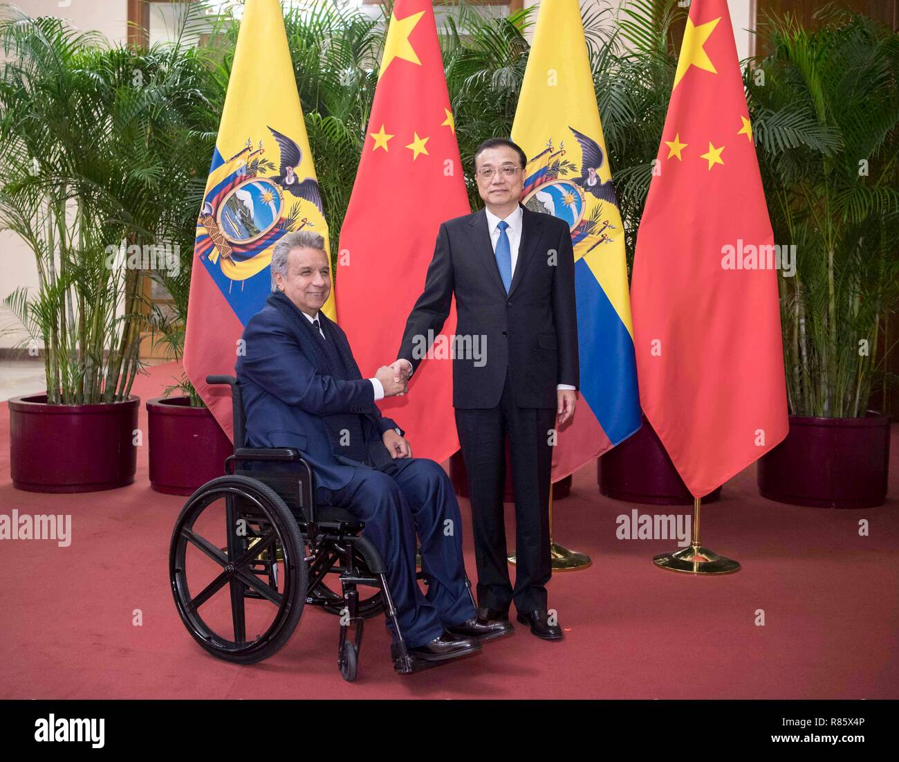 Beijing, China. 13th Dec, 2018. Chinese Premier Li Keqiang (R) meets with Ecuadorian President Lenin Moreno at the Great Hall of the People in Beijing, capital of China, Dec. 13, 2018. Credit: Li Tao/Xinhua/Alamy Live News Stock Photo