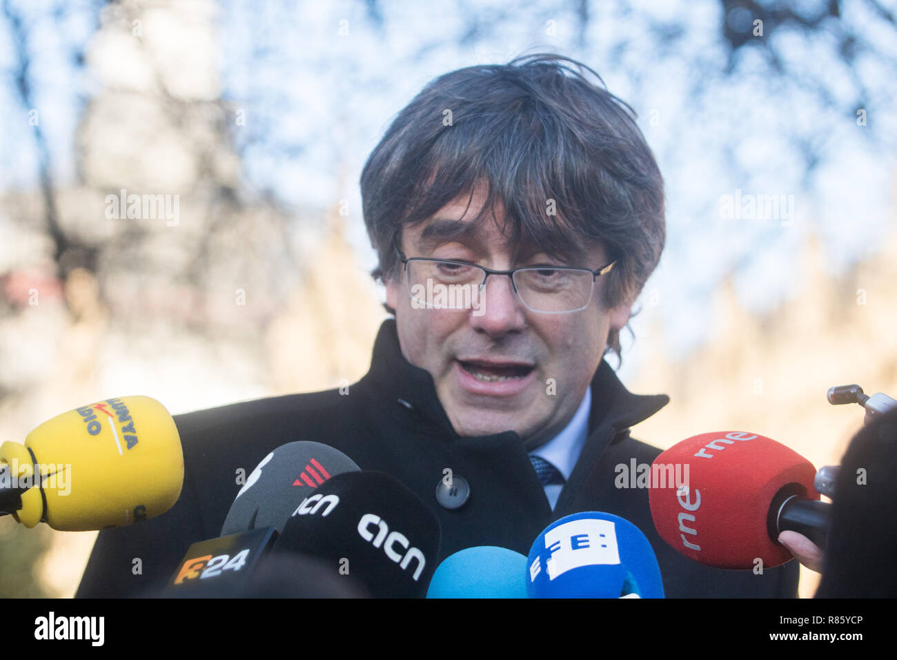 London UK. 13th December 2018. Carles Puigdemont, who served as President of the Government of Catalonia from January 2016 to October 2017 and was later removed from office by the Spanish Government following the unilateral Catalan declaration of independence gives interviews in College Green  Westminster Credit: amer ghazzal/Alamy Live News Stock Photo