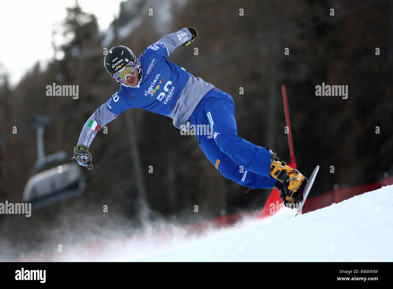 Val di Fassa, Trentino, Italy. 13th December 2018, Carezza, Val di Fassa, Trentino, Italy; FIS Snowboarding World Cup; Parallel Giant Slalom, Aaron March ITA Credit: Action Plus Sports Images/Alamy Live News Stock Photo