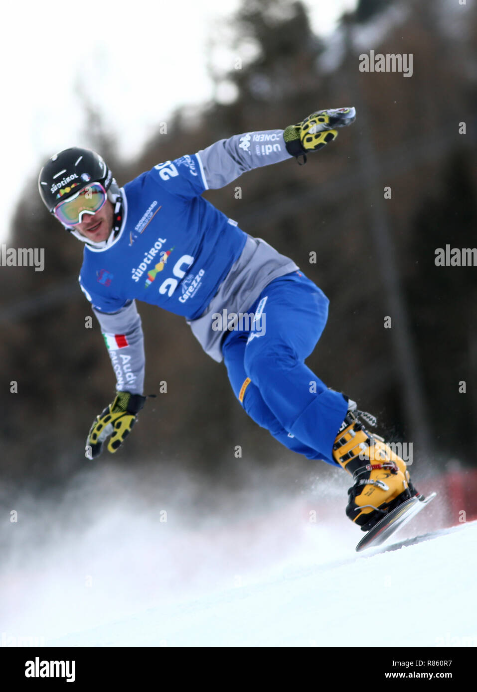 Val di Fassa, Trentino, Italy. 13th December 2018, Carezza, Val di Fassa, Trentino, Italy; FIS Snowboarding World Cup; Parallel Giant Slalom, Aaron March ITA Credit: Action Plus Sports Images/Alamy Live News Stock Photo