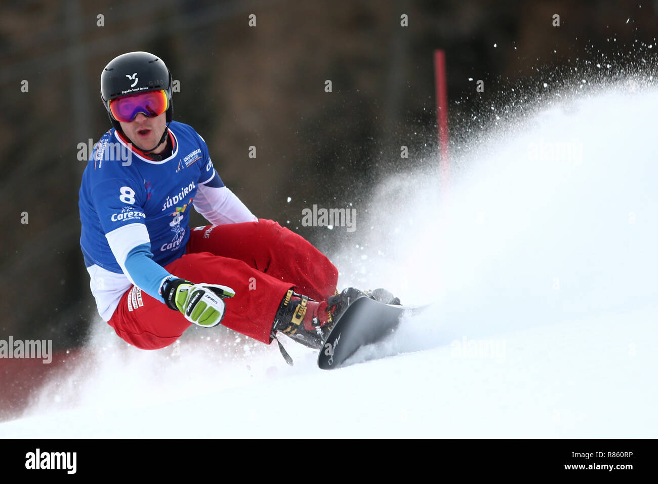 Val di Fassa, Trentino, Italy. 13th December 2018, Carezza, Val di Fassa, Trentino, Italy; FIS Snowboarding World Cup; Parallel Giant Slalom, Nevin Galmarini SUI Credit: Action Plus Sports Images/Alamy Live News Stock Photo