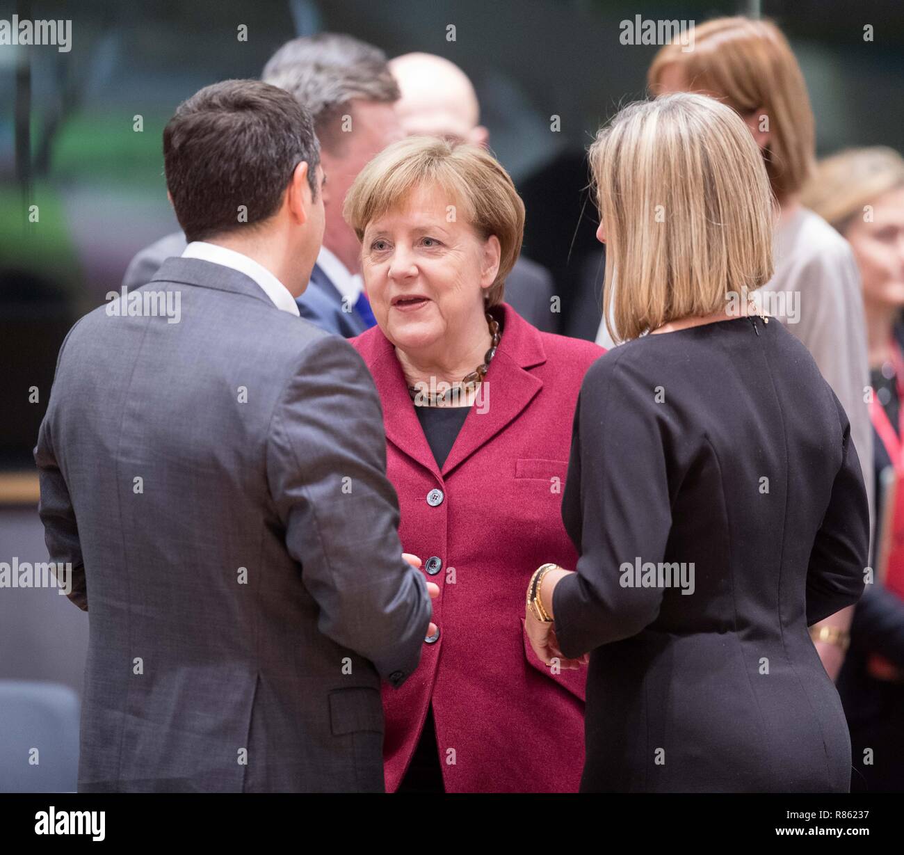 Brussels. 13th Dec, 2018. German Chancellor Angela Merkel (C) attends a round table meeting at a two-day EU summit in Brussels, Belgium, Dec. 13, 2018. Credit: Xinhua/Alamy Live News Stock Photo