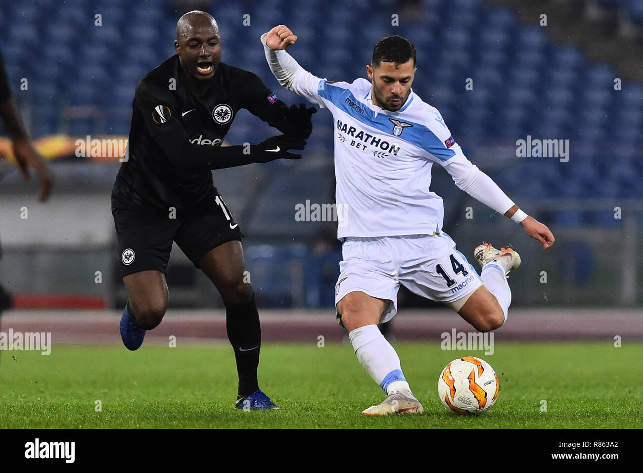 Rome, Italy. 14th Dec, 2018. Europa League match 6 Lazio vs Eintracht Frankfurt-Rome-13-12-2018 In the picture Jetro Willems and Riza Durmisi Photo Photographer01 Credit: Independent Photo Agency/Alamy Live News Stock Photo