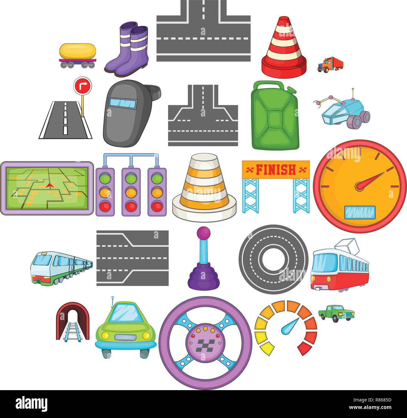 Fix the road icons set, isometric style Stock Vector